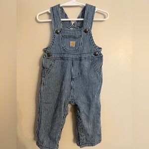 Carhartt Kids Blue and White Striped Overalls - 12 months